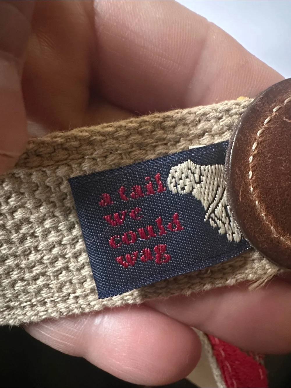 A tail We Could Wag Colorful Woven Canvas Belt with Leather Trim
